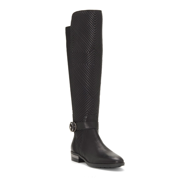 Chic Chevron Vince Camuto Black Leather OTK Boots - Picture 2 of 8